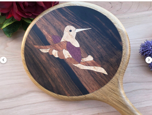 Hand Mirror, Wood Hand held mirror, Hummingbird large hand mirror  Made in USA