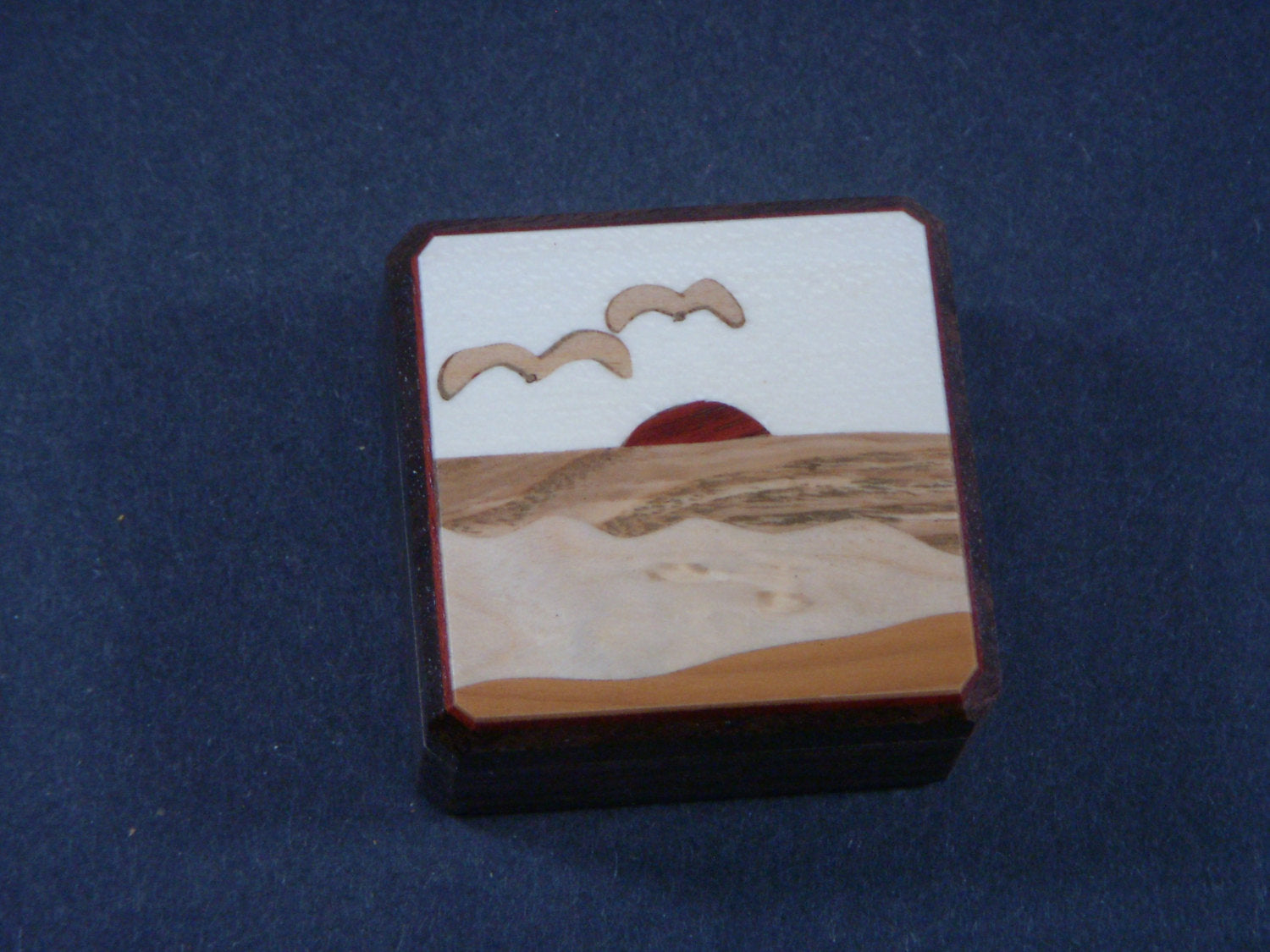 Wood Box, Pill Box, Keepsake Box, Small Box, Pill Case, Pill  container, Ring box, Pill Holder, Medicine Box, Sea red sun 2 Seagull 3/4''