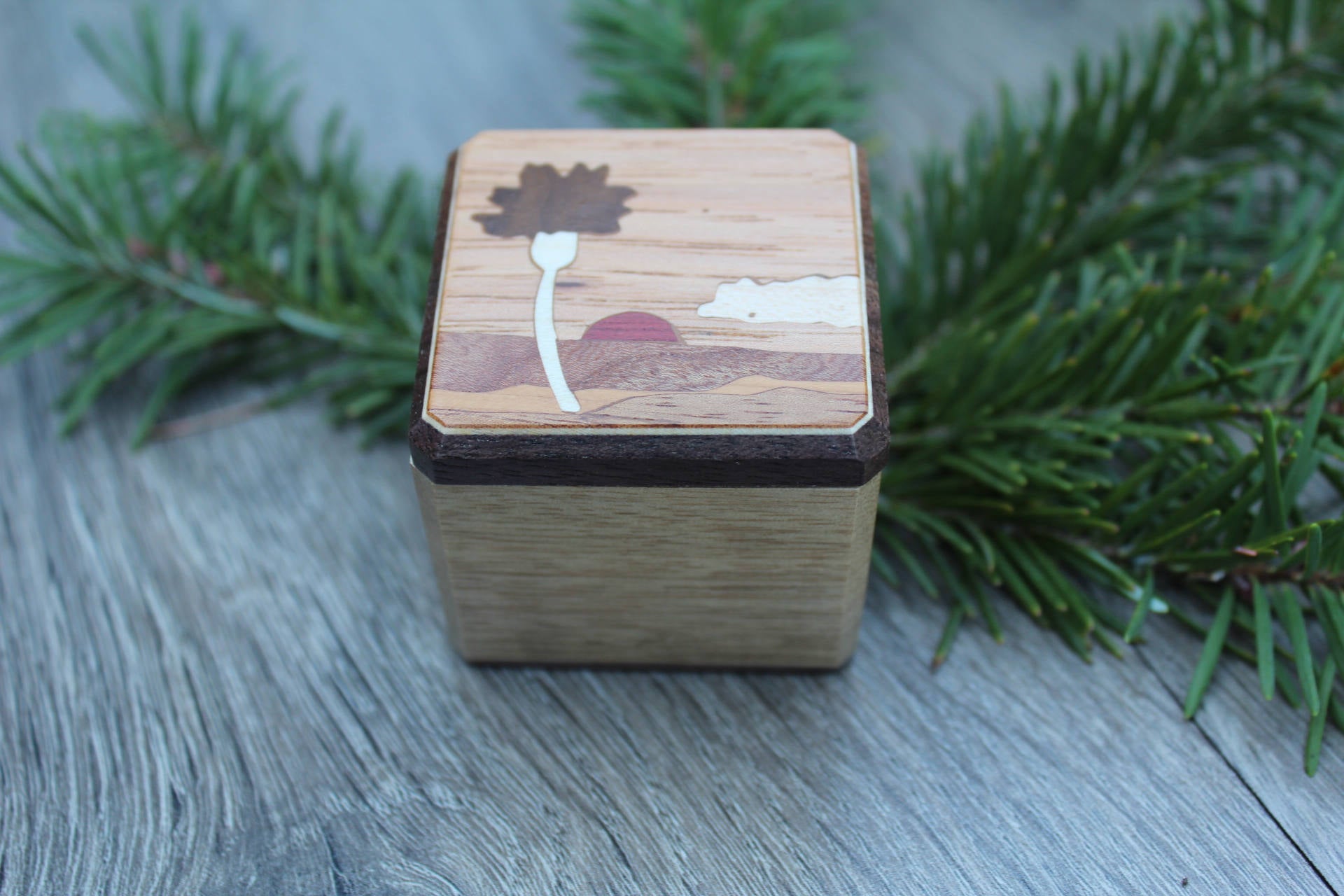 Tree Ring Box Mountain Handmade Pill Box Jewelry Box His & Hers Ring Boxe Ring Bearer Box Wedding Ring Rustic Box Wood Wedding Box Inlay