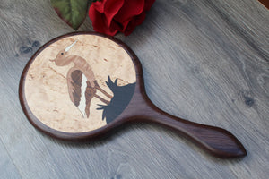 Wood Hand Mirror, Wooden Hand Mirror, Handheld Hand mirror, Hand Held Mirror, Wood Inlay Mirror, Marquetry Mirror, Gift for mom Handmade