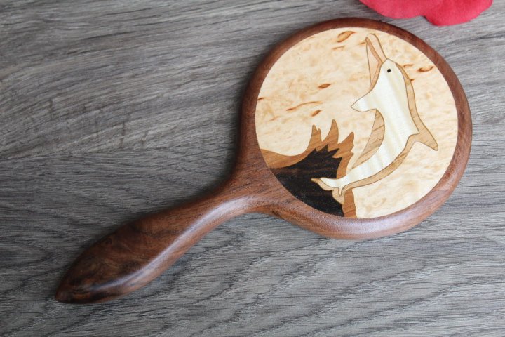 Walnut Hand Mirror, Dolphin Wall Mirror, Vanity Mirror, Personalized Mirror, Wood Hand Held