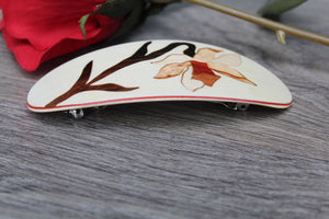 White Hair Clip  Barrette, Flower Hair Clip, French Clip Barrette, Wood Large clip Handmade in USA