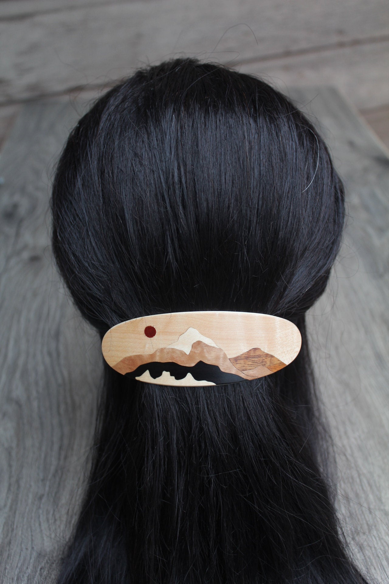 Large Hair Clip, French Hair Barrette, Dark Hair clip Barrette, wood Barrette