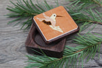 Wood Pill Box-Pill Organizer-pocket pill box-Pill box with design-pill case-small box-inlay pill box,Hummingbird 1 3/4''