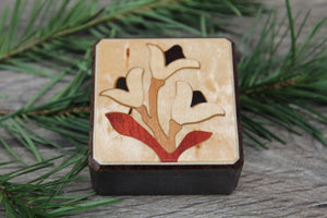 Wood Pill Box-Pill Organizer-pocket pill box-Pill box with design-pill case-small box-inlay pill box, Flower 1 3/4''