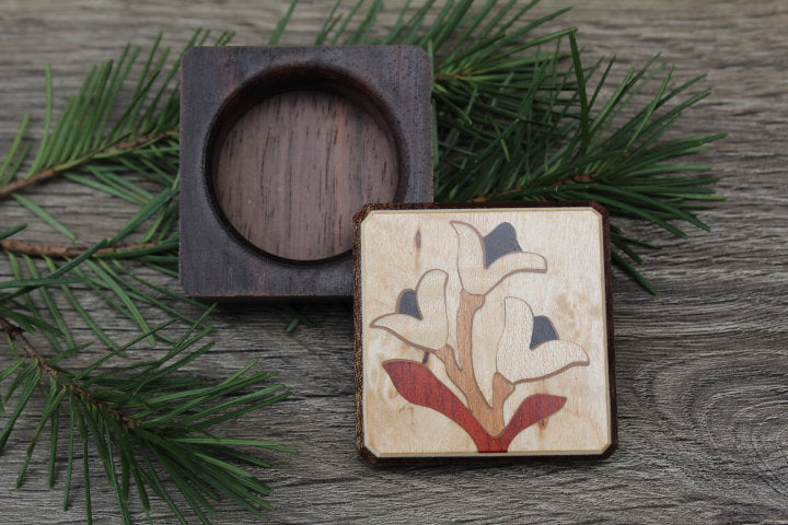 Wood Pill Box-Pill Organizer-pocket pill box-Pill box with design-pill case-small box-inlay pill box, Flower 1 3/4''