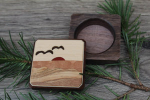Wood Pill Box-Pill Organizer-pocket pill box-Pill box with design-pill case-small box-inlay pill box Sun Seagull  1 3/4''