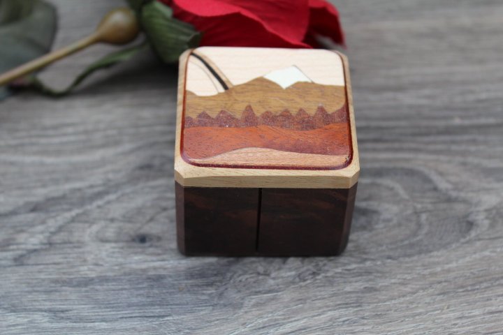 Stamp Box, Stamp Rolls Box, Postage Stamp Wood Box Rainbow Mountain Range