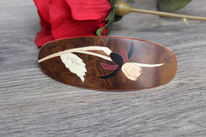 Tulip Hair Barrette, Hair Clip, Wood accessories, Luxury French Barrette, France Hair Clip, Flower Hair Barrette, Blood Wood Handmade in USA