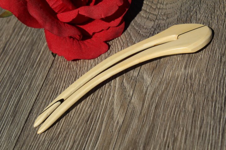 White Hair Stick, 2 prongs, Hair Fork, Hair Comb Holly Wood Insert Made In USA