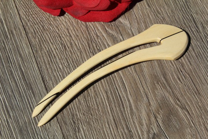 White Hair Stick, 2 prongs, Hair Fork, Hair Comb Holly Wood Insert Made In USA