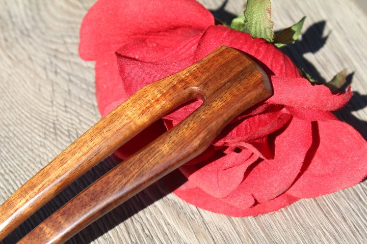 Wooden 2 Prong Hair Stick For girls Fork Shawl Pin Hawaii Koa wood Hair Comb Made in USA