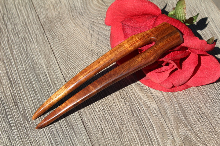 Wooden 2 Prong Hair Stick For girls Fork Shawl Pin Hawaii Koa wood Hair Comb Made in USA