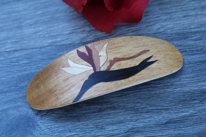 White Hair Clip, Hair Clip Barrette, French Hair Barrette Flower, French Barrette, Koa Wood Handmade in USA